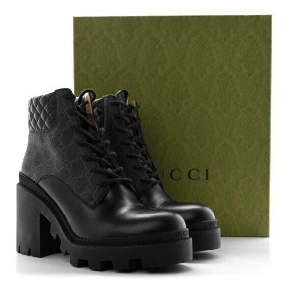 NEW GUCCI Apollo Calfskin GG Supreme Nappa Samoa Lace Up Ankle Boots 40.5 - Picture 2 of 12